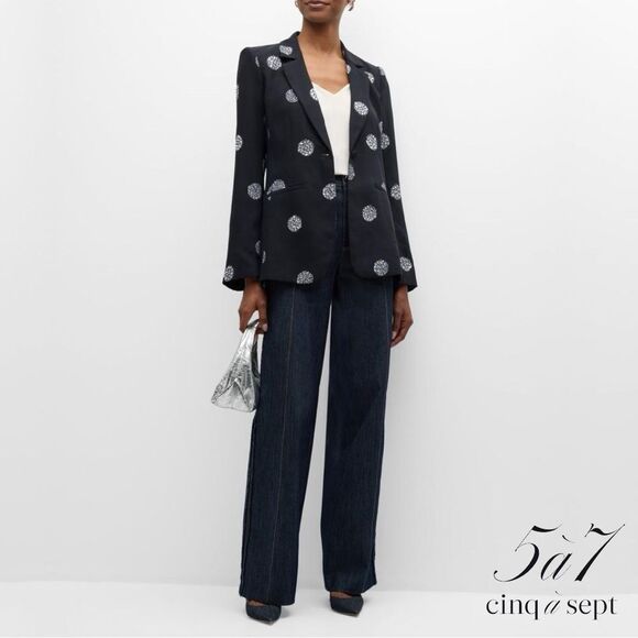Cinq à Sept **NWT** Crystal Dot 'Karlie' Blazer in Black with Silver Rhinestones - Picture 4 of 16